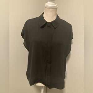 DKNY Black Short-Sleeve Collar Blouse